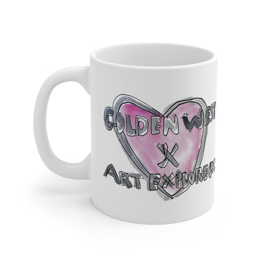Mug — Golden West x Art Explorers Heart Logo & Building Ceramic Coffee Cup (11oz)